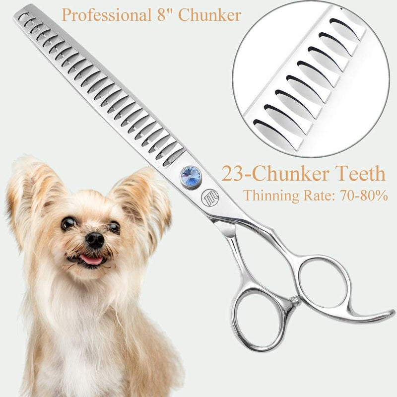 Moontay Professional Dog Grooming Curved Straight Thinning/Blending/Chunking Scissors Kit JP-440C Stainless Steel Pet Cat Hair Cutting/Trimming Shears Silver (8" (23-Tooth)) - Image 2